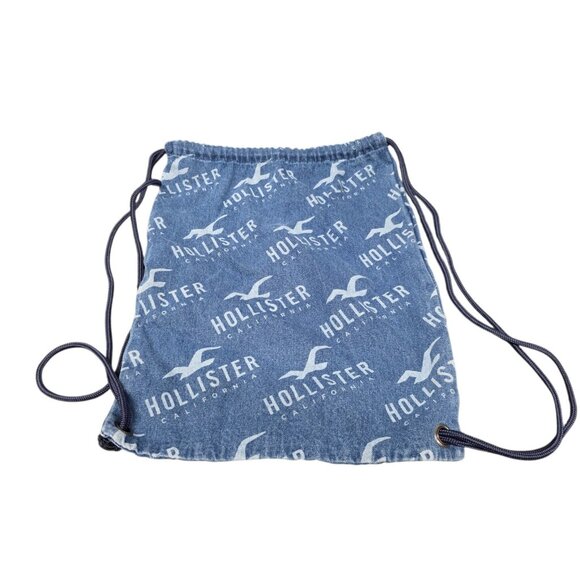 Hollister Handbags - Y2K Style Hollister Bag Drawstring Denim Jean Backpack with Logo